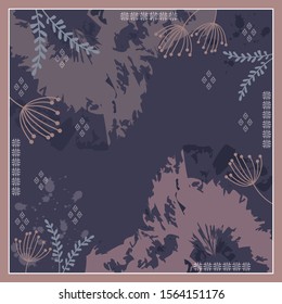 scarf pattern on blue background with leaf and ornament design