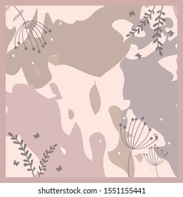 scarf pattern on pink background with leaf and butterfly design