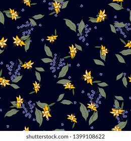 Scarf pattern seamless floral pattern. Wallpaper blooming realistic isolated flowers hand drawn vintage background. Vector illustration.