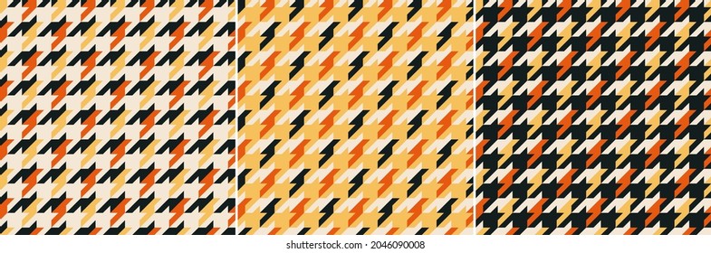 Scarf pattern set for autumn in black, orange, yellow, beige. Seamless multicolored houndstooth design for bandana, dress, jacket, coat, skirt, blanket, duvet cover, other modern fashion fabric print.