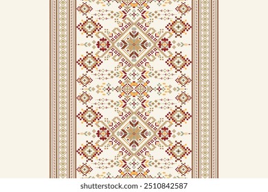 Scarf pattern,floral cross stitch pattern on white background,vector illustration,geometric ethnic oriental embroidery,Aztec style,abstract background.design for texture,fabric,clothing,decoration