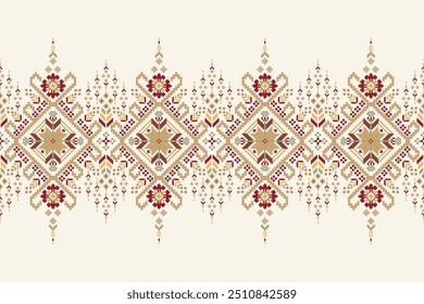 Scarf pattern,floral cross stitch pattern on white background,vector illustration,geometric ethnic oriental embroidery,Aztec style,abstract background.design for texture,fabric,clothing,decoration