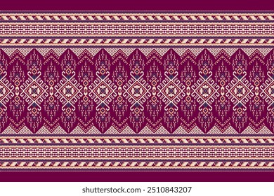 Scarf pattern,floral cross stitch pattern on pink background,vector illustration,geometric ethnic oriental embroidery,Aztec style,abstract background.design for texture,fabric,clothing,decoration,rug 