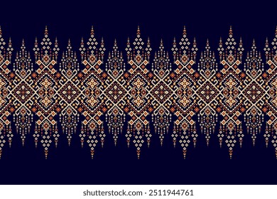 Scarf pattern,floral cross stitch pattern on black background,vector illustration,geometric ethnic oriental embroidery,Aztec style,abstract background.design for texture,fabric,clothing,decoration.