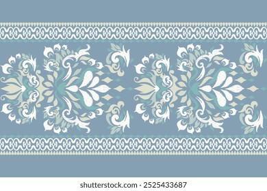 Scarf pattern,Ikat floral pattern on blue background,vector illustration,Ikat ethnic oriental pattern,Ikat embroidery,Aztec style,hand drawn.design for texture,fabric,clothing,decoration,scarf,print.