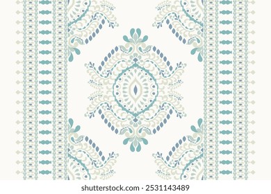 Scarf pattern,Ikat floral pattern on white background,vector illustration,Ikat ethnic oriental pattern,Ikat embroidery,Aztec style,hand drawn.design for texture,fabric,clothing,decoration,scarf,print