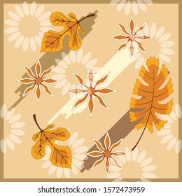 Scarf seamless pattern with leaves and flowers. For printing on textiles, hijab, scarves.