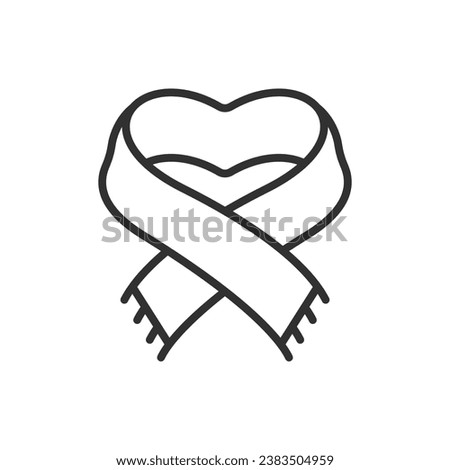 A scarf in the shape of a heart, linear icon. Care and warmth. Line with editable stroke