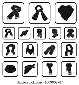Scarf and Shawl black icons in set collection for design.Clothes and Accessory vector symbol stock web illustration.