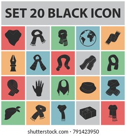 Scarf and Shawl black icons in set collection for design.Clothes and Accessory vector symbol stock web illustration.