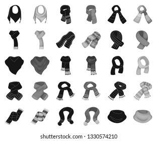 Scarf and Shawl black,monochrome icons in set collection for design.Clothes and Accessory vector symbol stock web illustration.