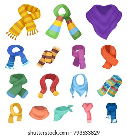 Scarf and Shawl cartoon icons in set collection for design.Clothes and Accessory vector symbol stock web illustration.