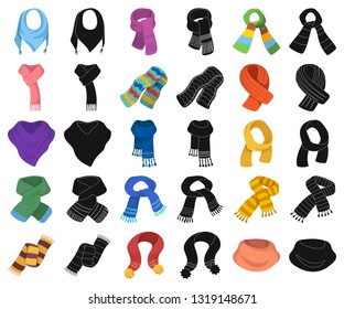 Scarf and Shawl cartoon,black icons in set collection for design.Clothes and Accessory vector symbol stock web illustration.