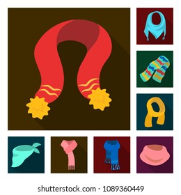 Scarf and Shawl flat icons in set collection for design.Clothes and Accessory vector symbol stock web illustration.