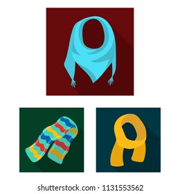 Scarf and Shawl flat icons in set collection for design.Clothes and Accessory vector symbol stock web illustration.