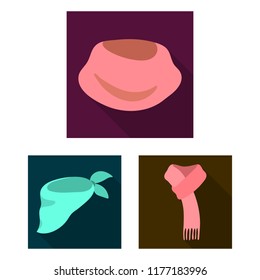Scarf and Shawl flat icons in set collection for design.Clothes and Accessory vector symbol stock web illustration.
