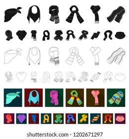 Scarf and Shawl flat icons in set collection for design.Clothes and Accessory vector symbol stock web illustration.