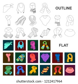 Scarf and Shawl flat icons in set collection for design.Clothes and Accessory vector symbol stock web illustration.