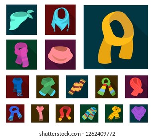 Scarf and Shawl flat icons in set collection for design.Clothes and Accessory vector symbol stock web illustration.