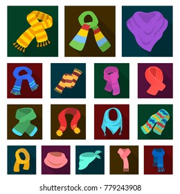 Scarf and Shawl flat icons in set collection for design.Clothes and Accessory vector symbol stock web illustration.