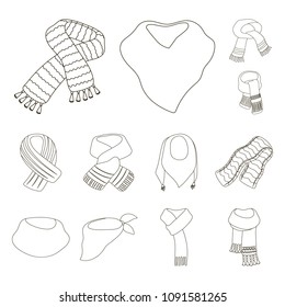Scarf and Shawl outline icons in set collection for design.Clothes and Accessory vector symbol stock web illustration.