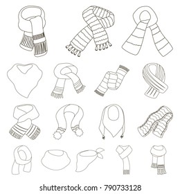 Scarf and Shawl outline icons in set collection for design.Clothes and Accessory vector symbol stock web illustration.