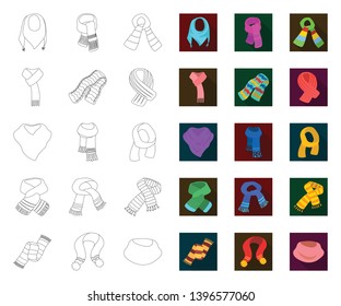 Scarf and Shawl outline,flat icons in set collection  design.Clothes and Accessory vector symbol stock web illustration.