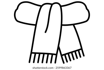 Scarf, Simple black and white line drawing icon of clothing, Vector Illustration