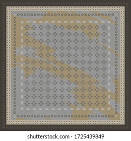 Patrón cuadrado de escarf con geométrica étnica en gris y marrón