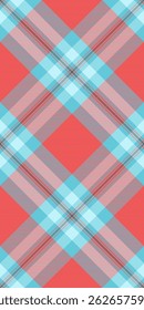 Scarf tartan pattern texture, native seamless plaid background. Manufacture textile check vector fabric in red and cyan colors palette.