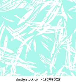 Scarf or textile monochrome textile design. Abstract fashionable seamless pattern with water, flower or floral elements. Vector illustration with exotic natural tune. White on mint green background