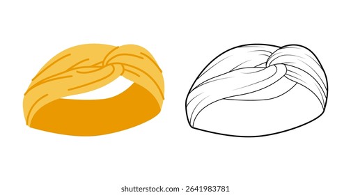 Scarf Tie Headscarf Headband Summer Head Fashion accessory clothing technical illustration. Vector headgear for Men, women, unisex style, flat template CAD mockup sketch outline isolated