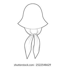 Bufanda Corbata Sombrero de sol. Ilustración técnica de la ropa del casquillo del accesorio de la moda de la cabeza elevada del verano. Vector headgear para hombres, mujeres, estilo unisex, Plantilla plana CAD boceto esbozo aislado