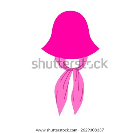 Scarf Tie Sunhat Hat. Summer Elevated Head Fashion accessory cap clothing technical illustration. Vector headgear for Men, women, unisex style, flat template CAD mockup sketch outline isolated