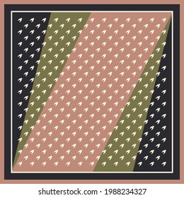 Scarf vector with hounds tooth checks. Square vector background in black, pink, olive green for scarf, bandana, shawl, hijab, head scarf, neckwear, other modern spring autumn fashion fabric design.