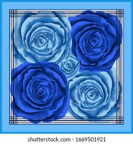 Scarf Vector. Textured romantic roses with dotted border. Template for all textile market. It can be used in apparel, scarves, home textiles and all other fields.