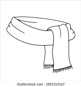 scarf, warm winter clothes. warm knitted scarf with bochrome winter doodles isolated on white background drawn by line. antistress coloring.