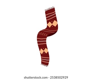 Scarf. Warm woolen scarf. Cozy fall, handcraft. Season mood, sticker item. Flat design vector illustration. Autumn and christmas vibe