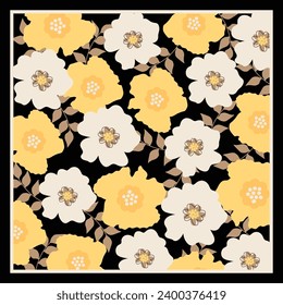 pañuelo con diseño de motivos florales blancos y amarillos
