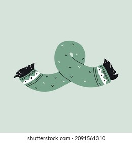 Asustar. El invierno adorable pañuelo verde en estilo plano. Doodle, ilustración hecha a mano. Clipart. El objeto está aislado.