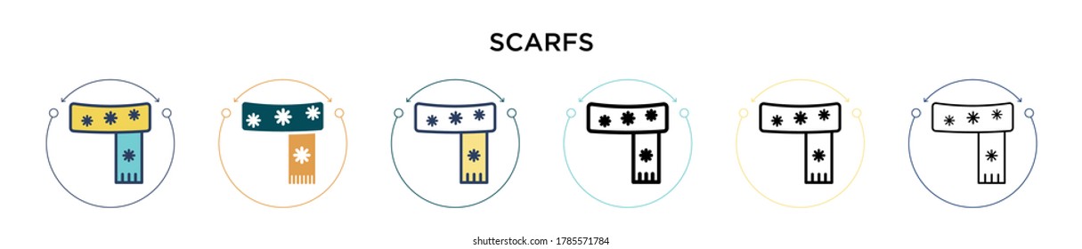 Scarfs icon in filled, thin line, outline and stroke style. Vector illustration of two colored and black scarfs vector icons designs can be used for mobile, ui, web