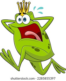 Scaring Frog Prince Cartoon Character Running. Vector Hand Drawn Illustration Isolated On Transparent Background