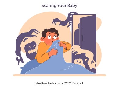 Scaring dein Baby. Mündlicher und emotionaler Missbrauch eines Kindes. Elternschaft ist gescheitert. Missbrauch der Familie und traumatisierende Kindheitserfahrung. Flache Vektorgrafik