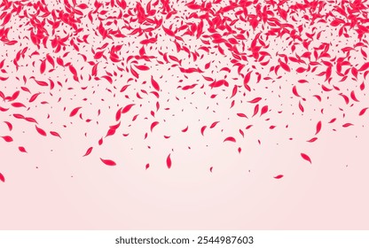 Scarlet Blossom Vector Pink Background. Flying Lotus Cover. Ruby Peach Beauty Template. Carmine Fall Sakura Pattern.