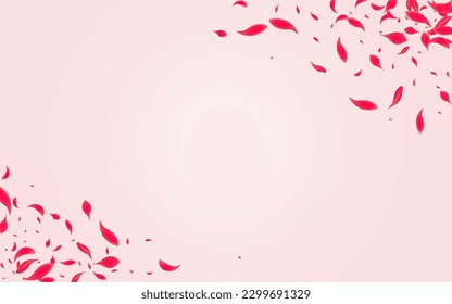 Scarlet Cherry Vector Pink Background. Blur Lotus Illustration. Red Rose Fall Design. Carmine Summer Petal Template.