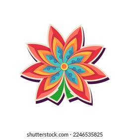 Scarlet decorative abstract paper cut flower. Sticker. Color vector illustration.