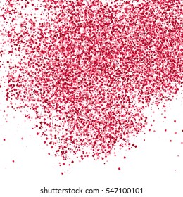 Scarlet explosion of confetti isolated on white. Valentines Day background. Pink glitter texture.  Vector illustration,eps 10.