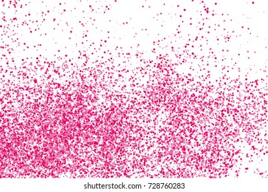 Scarlet explosion of confetti isolated on white. Valentines Day background. Pink glitter texture.  Vector illustration,eps 10.