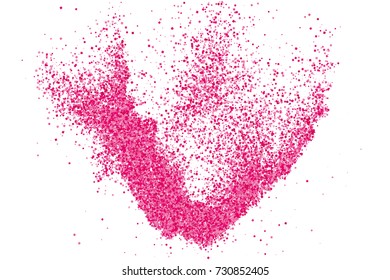 Scarlet explosion of confetti isolated on white. Valentines Day background. Pink glitter texture.  Vector illustration,eps 10.