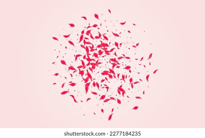 Scarlet Flower Vector Pink Background. Beauty Peach Frame. Carmine Rose Tender Design. Coral Flying Floral Wallpaper.